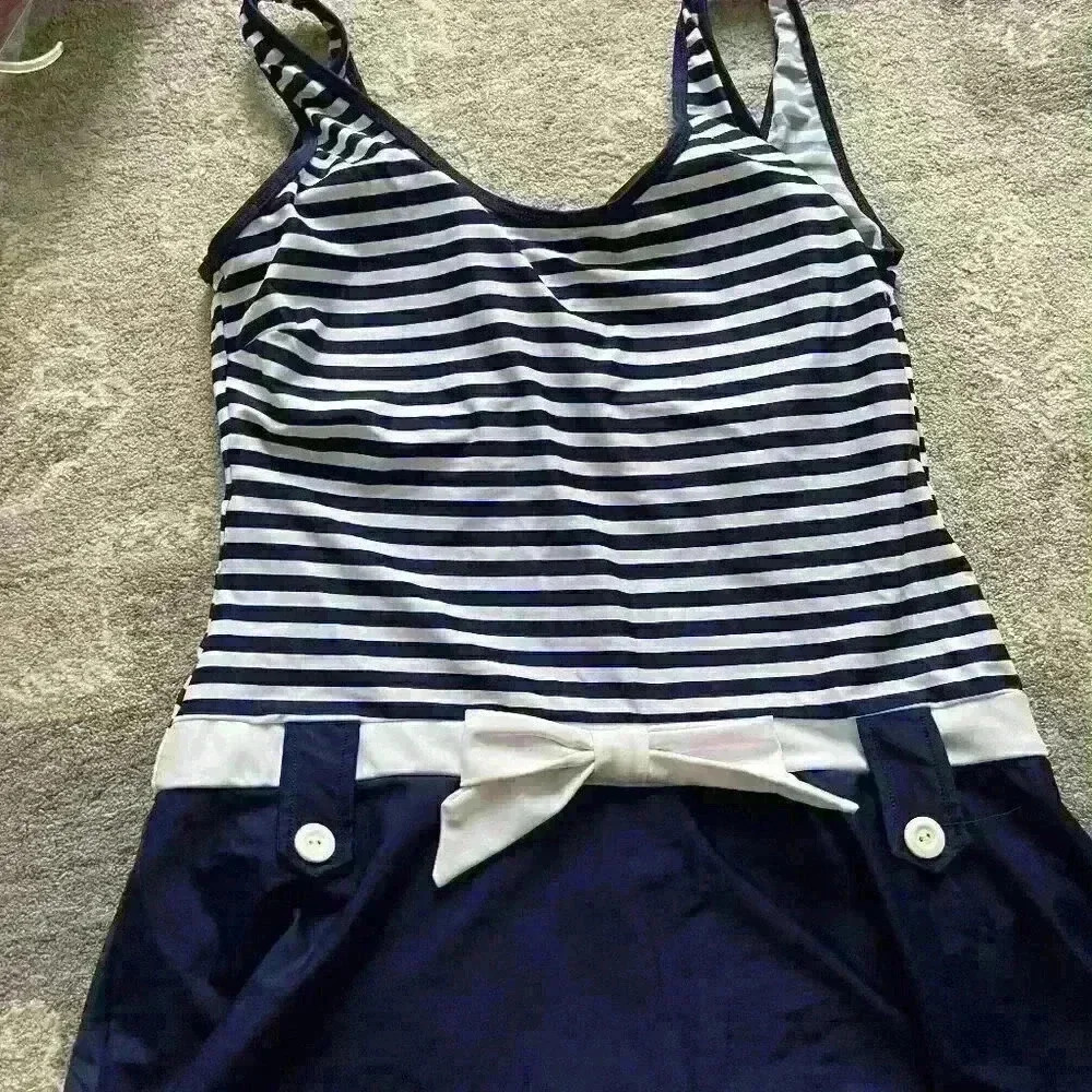 Navy Striped One-Piece Swimsuit size 12